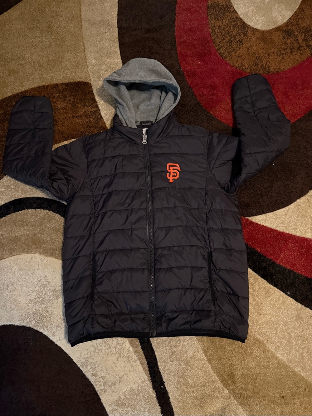 MLB San Francisco Giants Black Puffer Jacket with Orange Logo with hooded insert